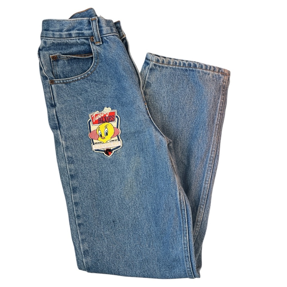 Vintage 90s Kids Looney Tunes Jeans Tweety Blues Patch Cotton Denim Kids Size 14